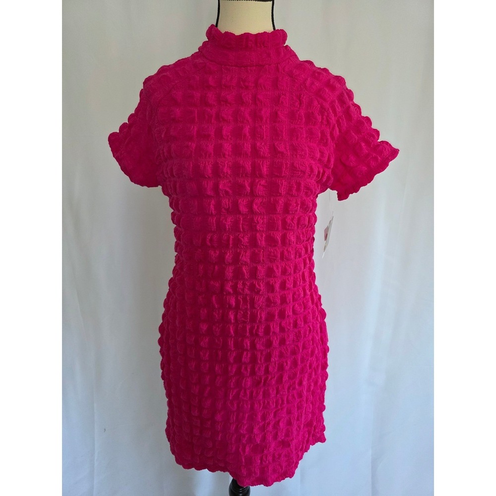 Planet Gold Dress‎ Womens Pink Textured Mock Neck Short Sleeve Mini